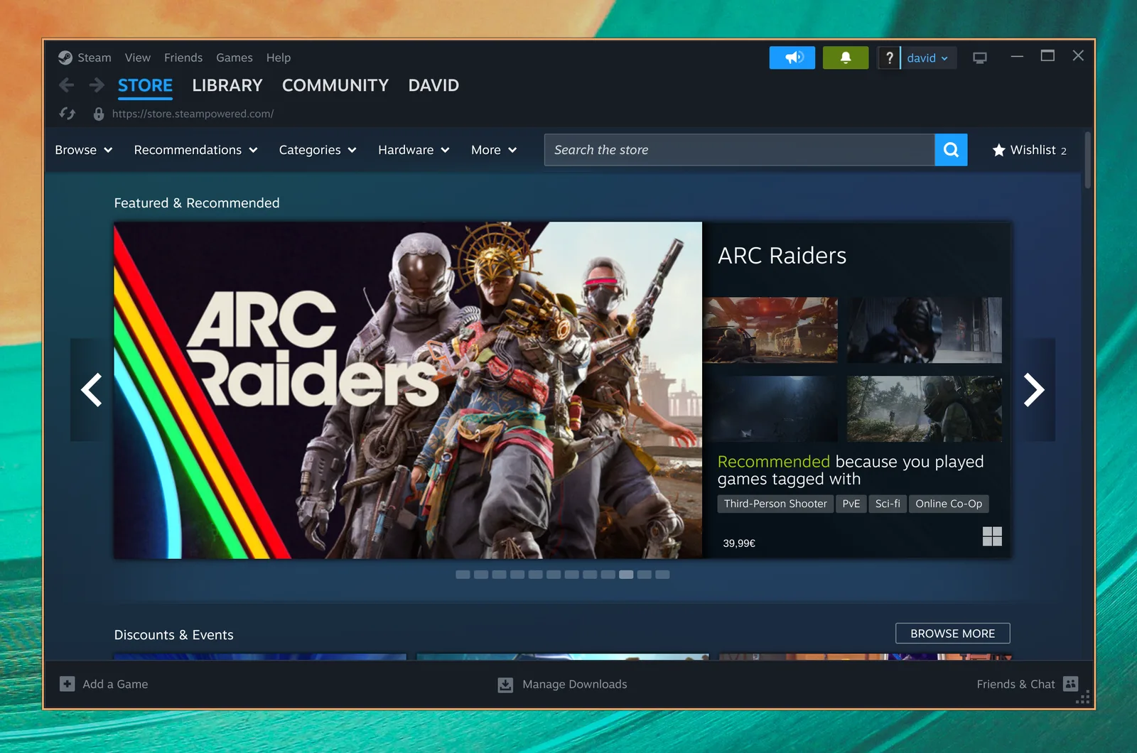 Steam ag taispeáint a shiopa cluichí ar Omarchy
